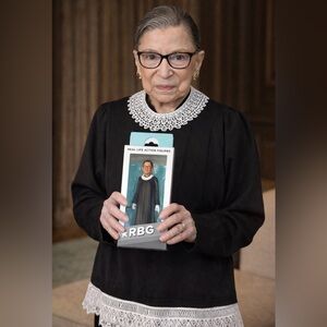 Adrianna Papell Lace Shirt Size L + RBG Ruth Bader Ginsburg Action Figure Bundle